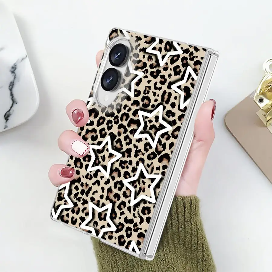 Phone Cover Case for Samsung Galaxy Z Fold 8 PC Hard Luxury ZFold8 ZFold 8 Leopard Print Star Pattern