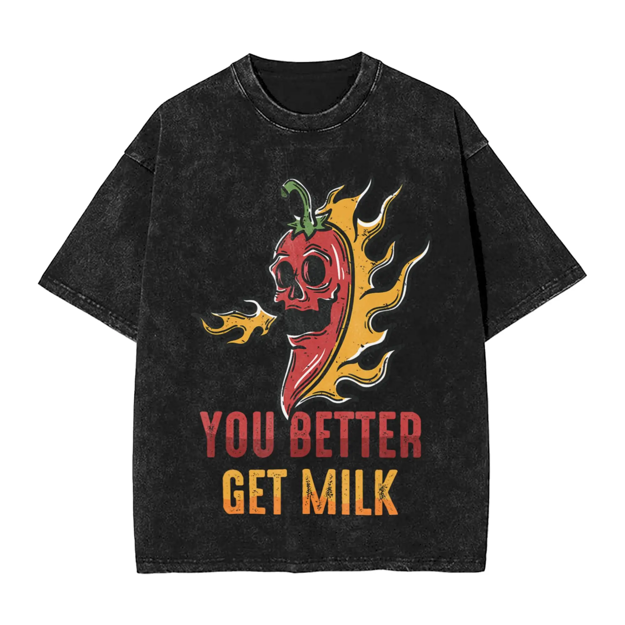 Spicy Food You Better Get Milk Ghost Peppers T Shirts for Men Cotton Crazy T-Shirt O Neck Tee Shirt Short Sleeve Tops Plus Size