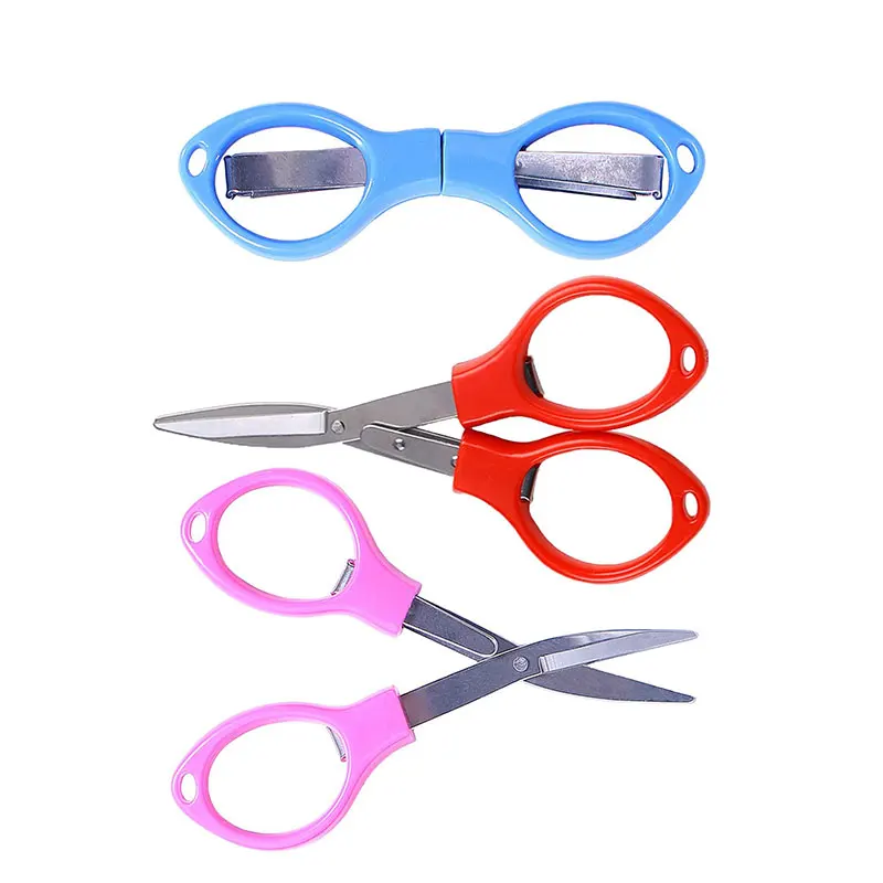 100Pcs Multifunction Folding Scissor Stationery DIY Tools Plastic Handle 8 Words Stretch Shears Stainless Steel Safe Scissors