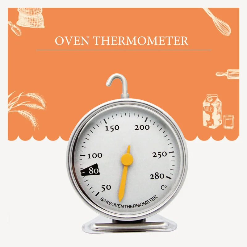 50-280 Celsius Stainless Steel Oven Thermometer Hang Or Stand Large Dial Baking BBQ Cooking Meat Food Temperature Measurement