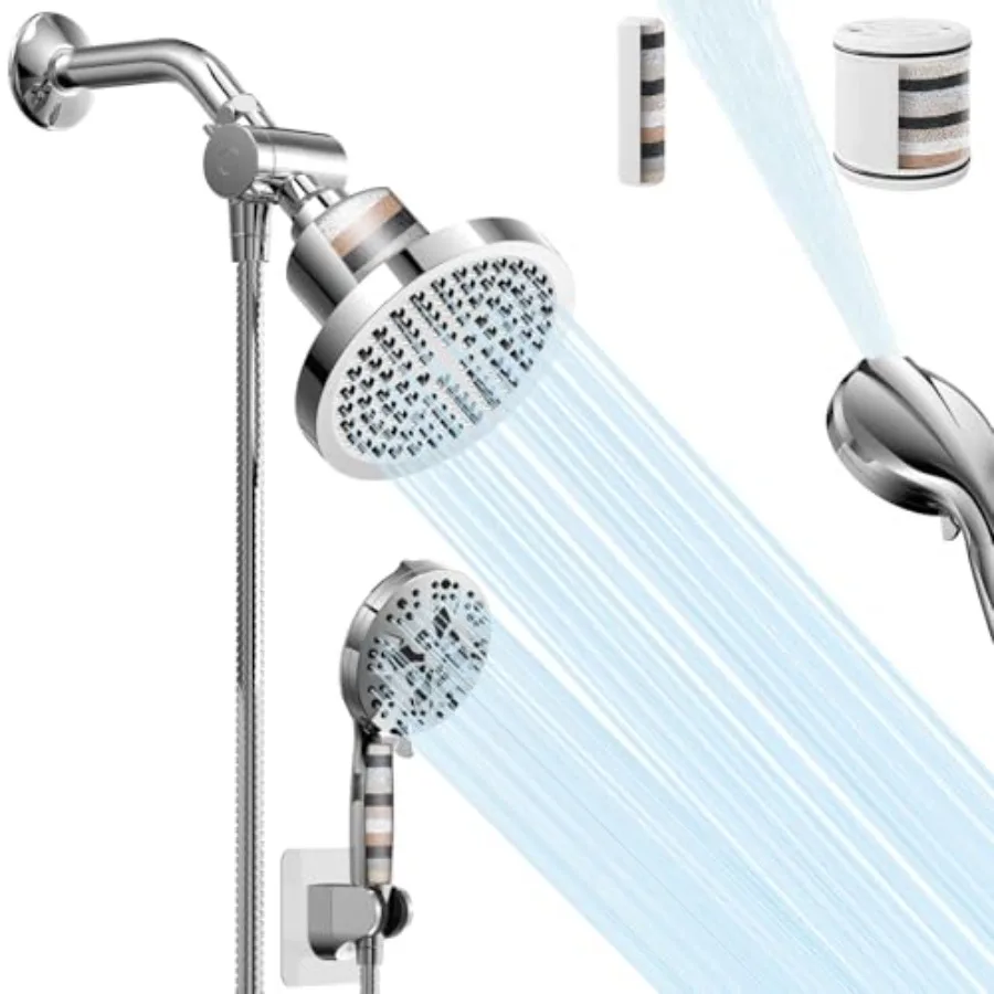 

High Pressure Shower Head Combo with Handheld Spray 6" Filtered Rain Shower Head and 5" Handheld Shower Head with Filters 69" S
