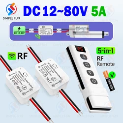 Electric Putter Wireless Remote Control Switch,12V 24V 48V 80V 5A Receiver,5-in-1 Remote Control,for Linear Actuator