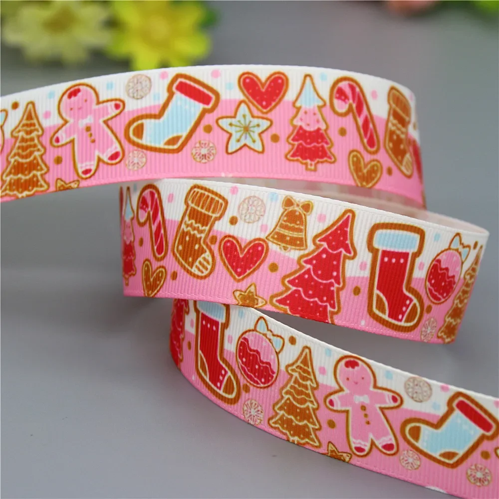 DUWES 50yards Christmas Santa Sock Printed Grosgrain Ribbon Akcesoria Nakrycia głowy Ozdoba Kołnierz DIY Szycie Rzemiosło D2442