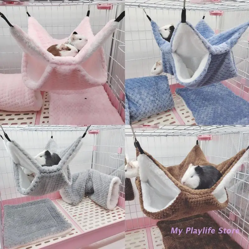 3pcs Hamster Hammock Tunnel Cushion Plush Hanging Cave Hut Winter Warm House Small Animals Hideaway for Guinea Pigs Sugar Glider