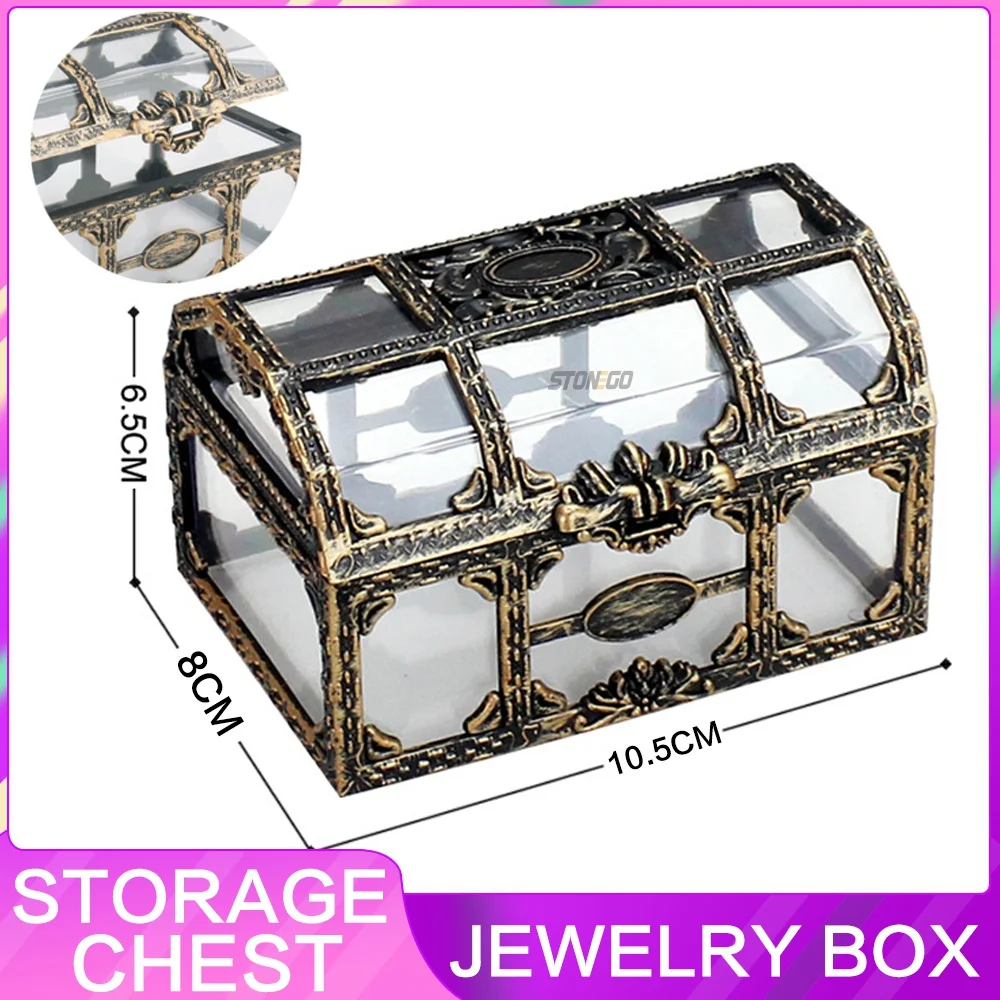 Storage Organizer Box Treasure Chest Transparent Pirate Treasure Box Crystal Gem Jewelry Box Plastic Chest