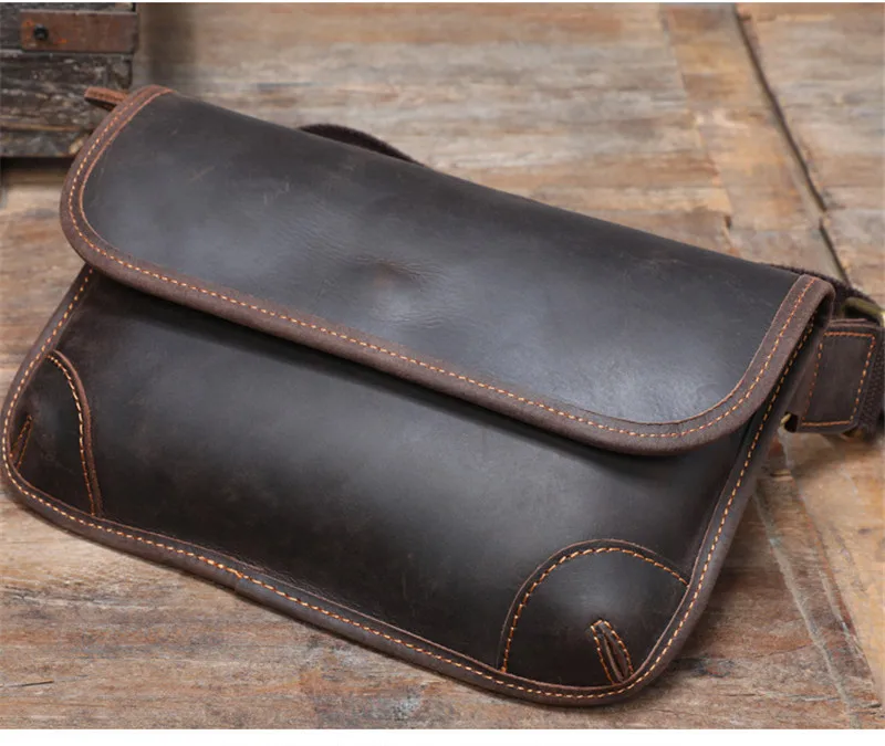 Einfache Vintage natürliche verrückte Pferd Leder Herren kleine Tasche hochwertige echte erste Schicht Rindsleder Outdoor tägliche Umhängetasche