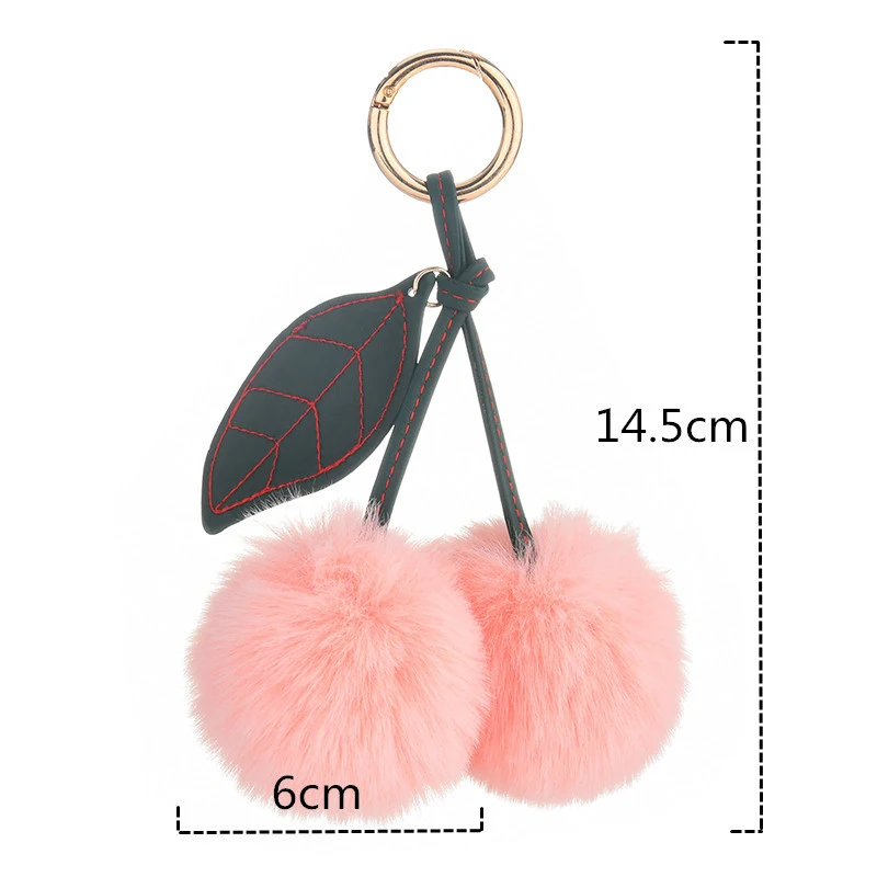 Moda New Bonito Fofo Artificial Pele De Coelho Bola Pompom Folha Chaveiro Cherry Chaveiro Bolsa Pingente Car Chaveiro Anel