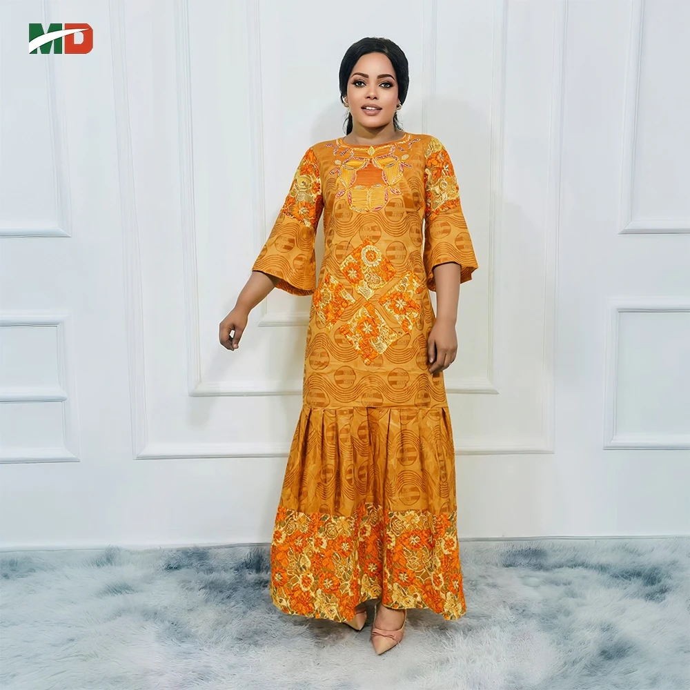 

Африканское платье для женщин, традиционные платья, турецкое платье, Абая, оранжевое, Bazin Riche, кружево, роскошная элегантная вышивка, африканская одежда