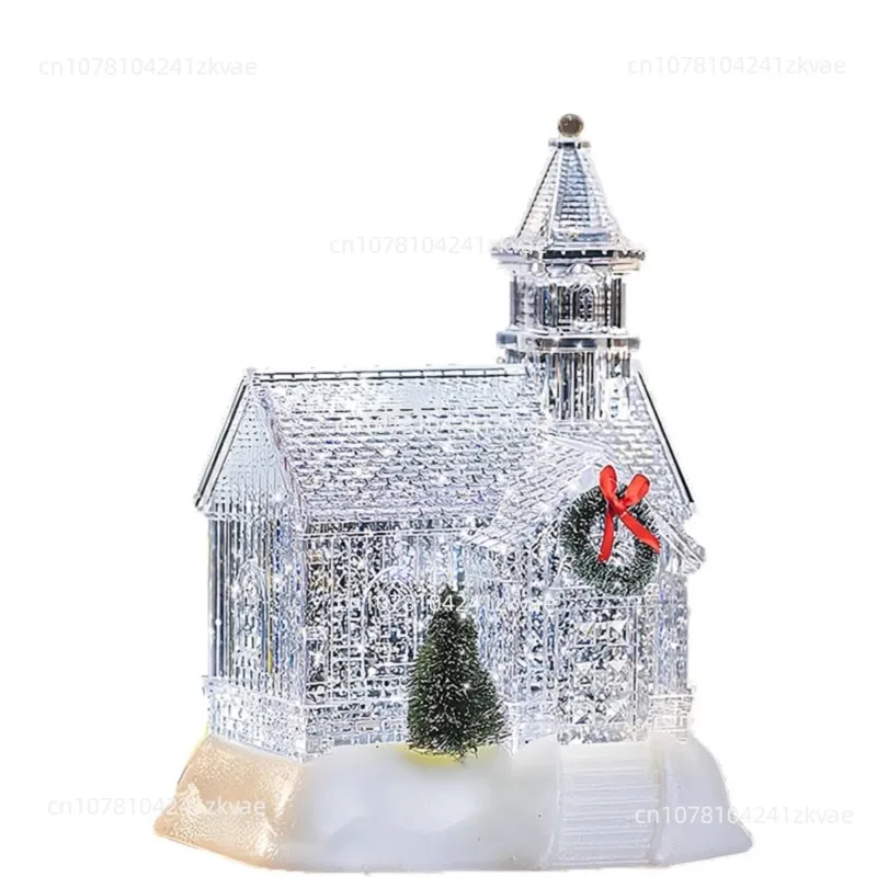 

New Christmas Gift Luminous Resin House Ornament Cross-border Resin Music Box,