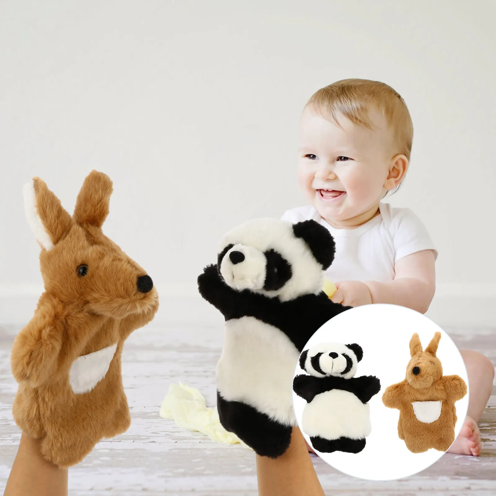 

2Pcs Baby Hand Puppets Animal Shape Stuffed Puppet Cartoon Storytelling Tool Early Learning Creativity Imagination Development
