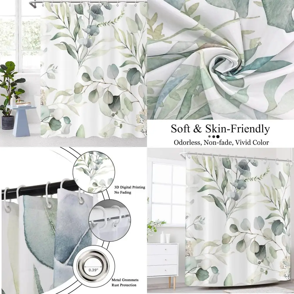

Занавески для душа с листьями эвкалипта, шалфейная зеленая весна, ботанические акварельные растения, занавески для ванной, домашний декор, водонепроницаемые f