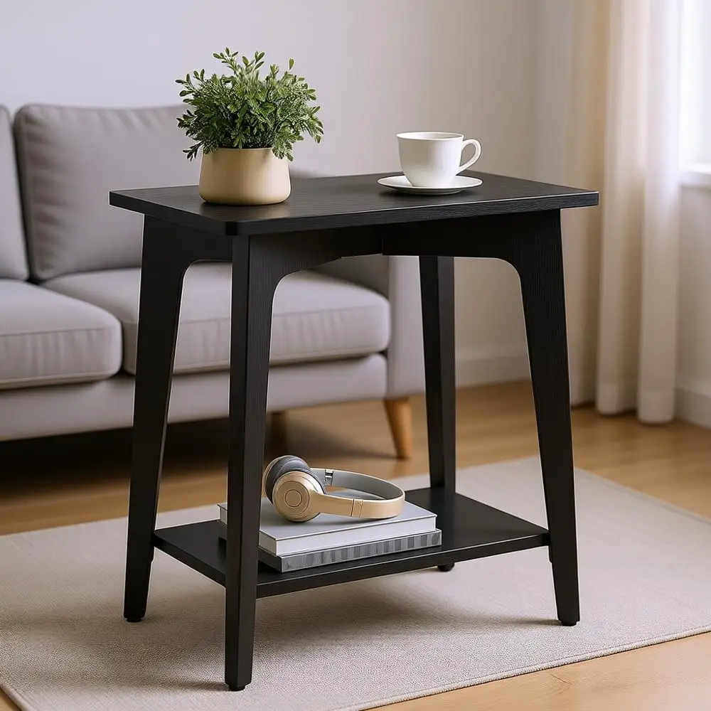 

Приставной столик, 2-уровневый маленький прямоугольный столик, 11,8 x 18,9 x 21,8 дюймов, прикроватная тумбочка с коническими ножками, изогнутые переходы, или