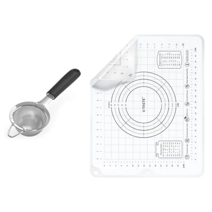 

UTaste 18, 8, маленький сетчатый фильтр из нержавеющей стали, 3,75 дюйма, с прочной ручкой и черной рамкой, большой силиконовый паста 20 x 16 дюймов