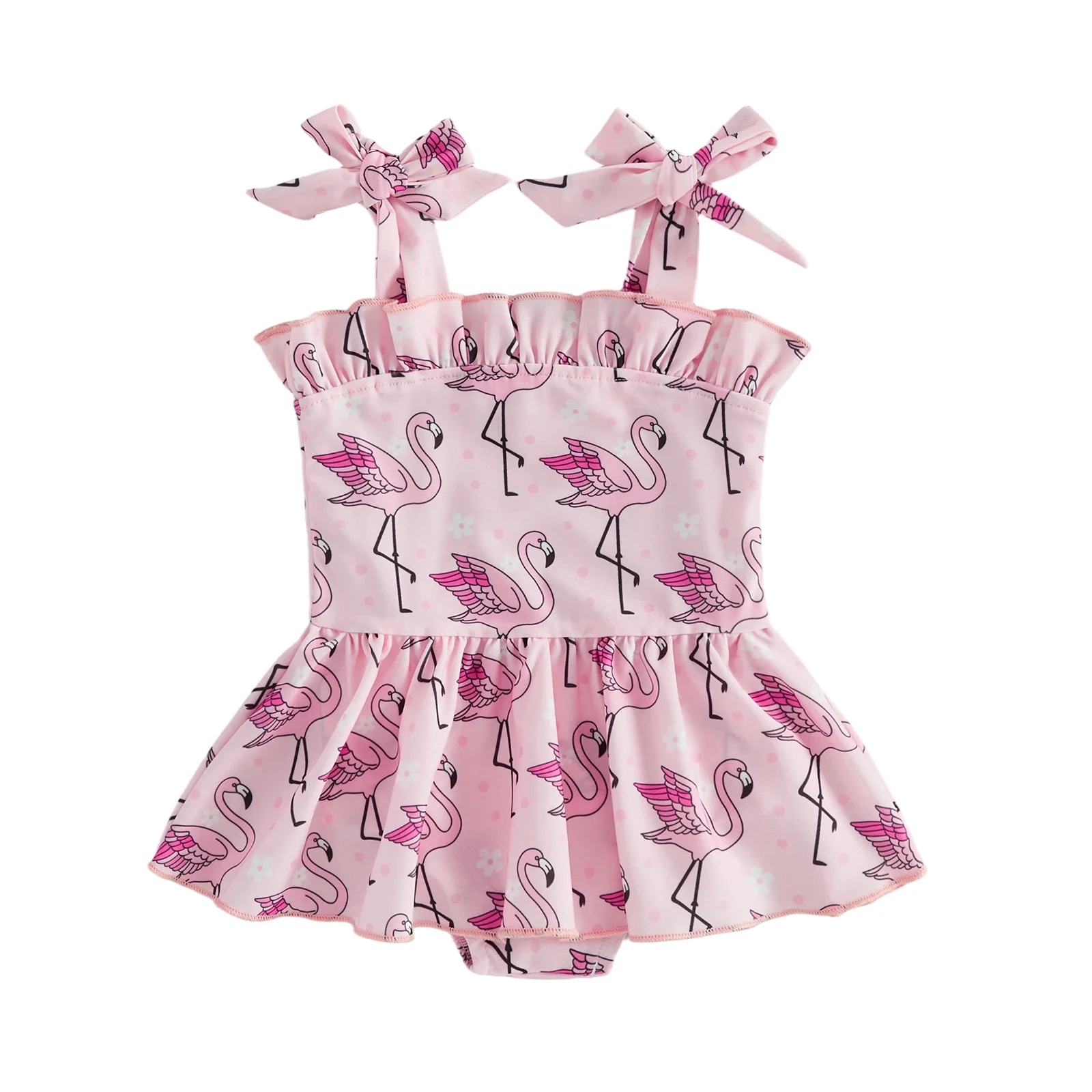 Toddler Girl Romper Swimsuit Floral/Bird Print Tie Shoulder Sleeveless Suspender Bathing Suit