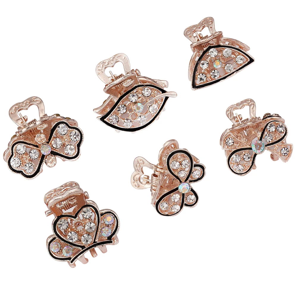 

6pcs Rose Claw Hair Clips Mini Clamps Rhinestone Inlaid Stylish Elegant NonSlip Durable ValentineDay Gift HairStyling Tool