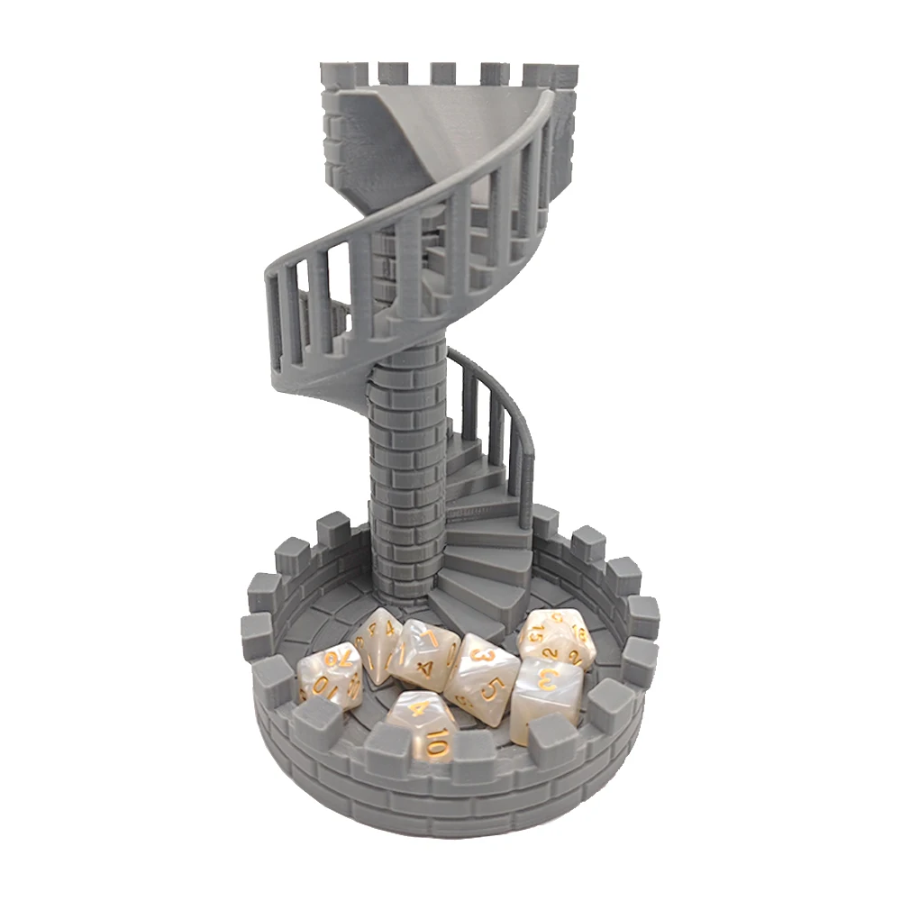 

DND Dice Tower Twister Accessory for Role Playing Board Games Tabletop Rolling Spiral Staircase Castle Tray