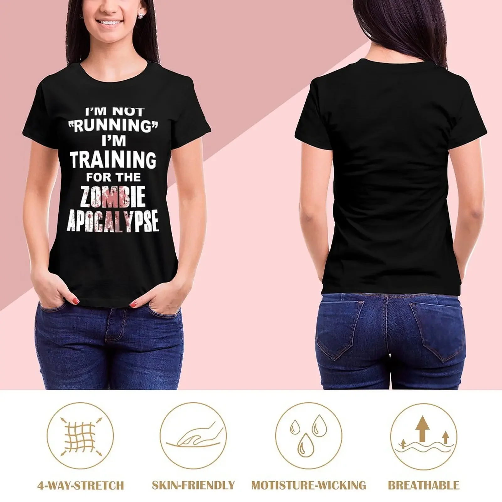 Ik loop niet, ik train voor de Zombie Apocalypse T-shirt hippiekleding sneldrogende zwarte t-shirts voor dames