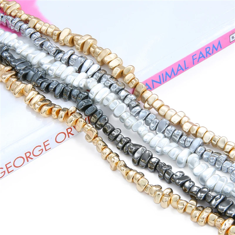 5-10 mm Naturstein Hämatit unregelmäßige Kieselsteine matt vergoldete Perlen für die Schmuckherstellung DIY Ohrringe Armband Halskette – Detail 3