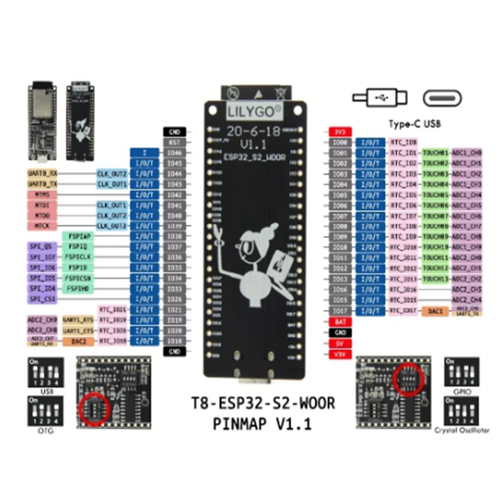TTGO ESP32-S2 V1.1 ESP32-S2-WOOR 와이파이 블루투스 무선 모듈, C타입 커넥터 개발 보드, ESP32
