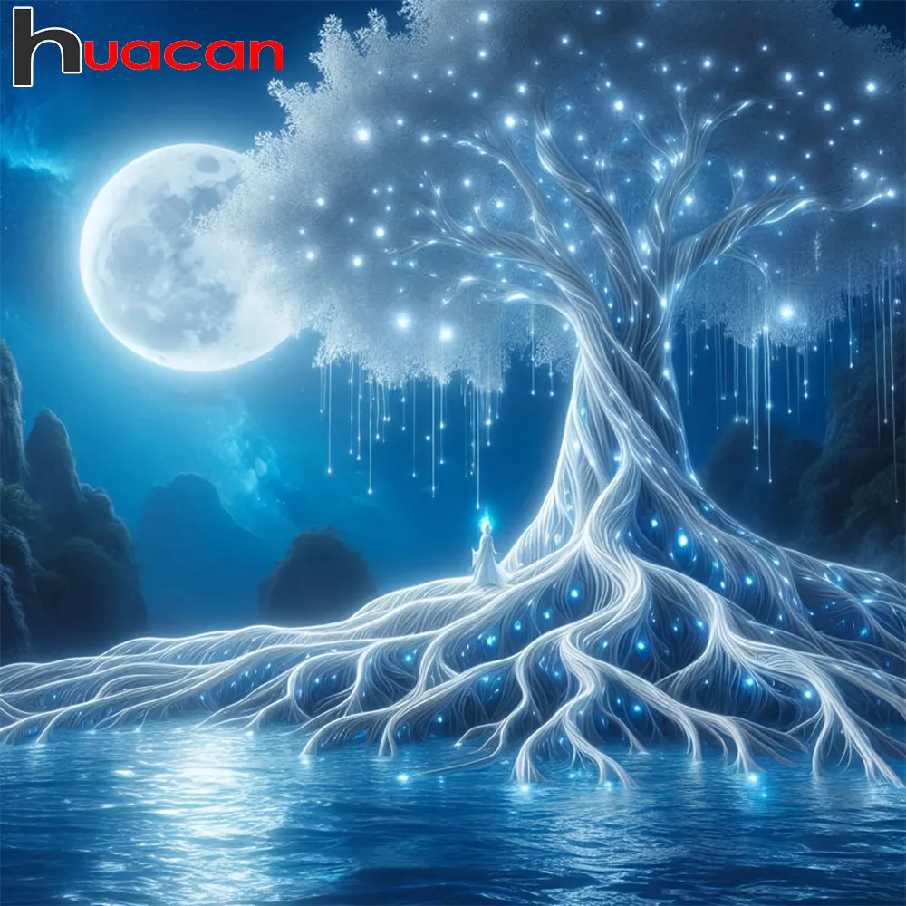 Huacan 5D DIY Diamantmalerei Mond Baum Fluss Diamant-Mosaik Landschaft Neue Kollektion 2026 Bastelset