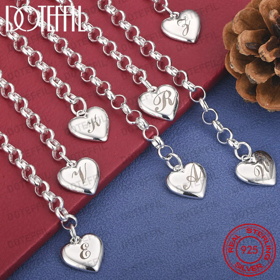 Exquisites 925 Sterling Silber Herzförmiges 26-Buchstaben-Kettenarmband für Damen, Modisches Hochzeitsgeschenk, Party-Schmuck