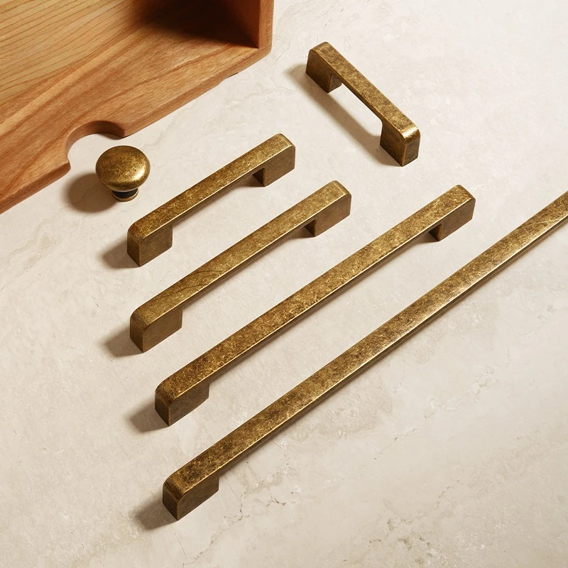 Antique Brass Tone Single Hole Handle Modern Minimalist Drawer Cabinet Wardrobe Nightstand Wine Cabinet Hardware
