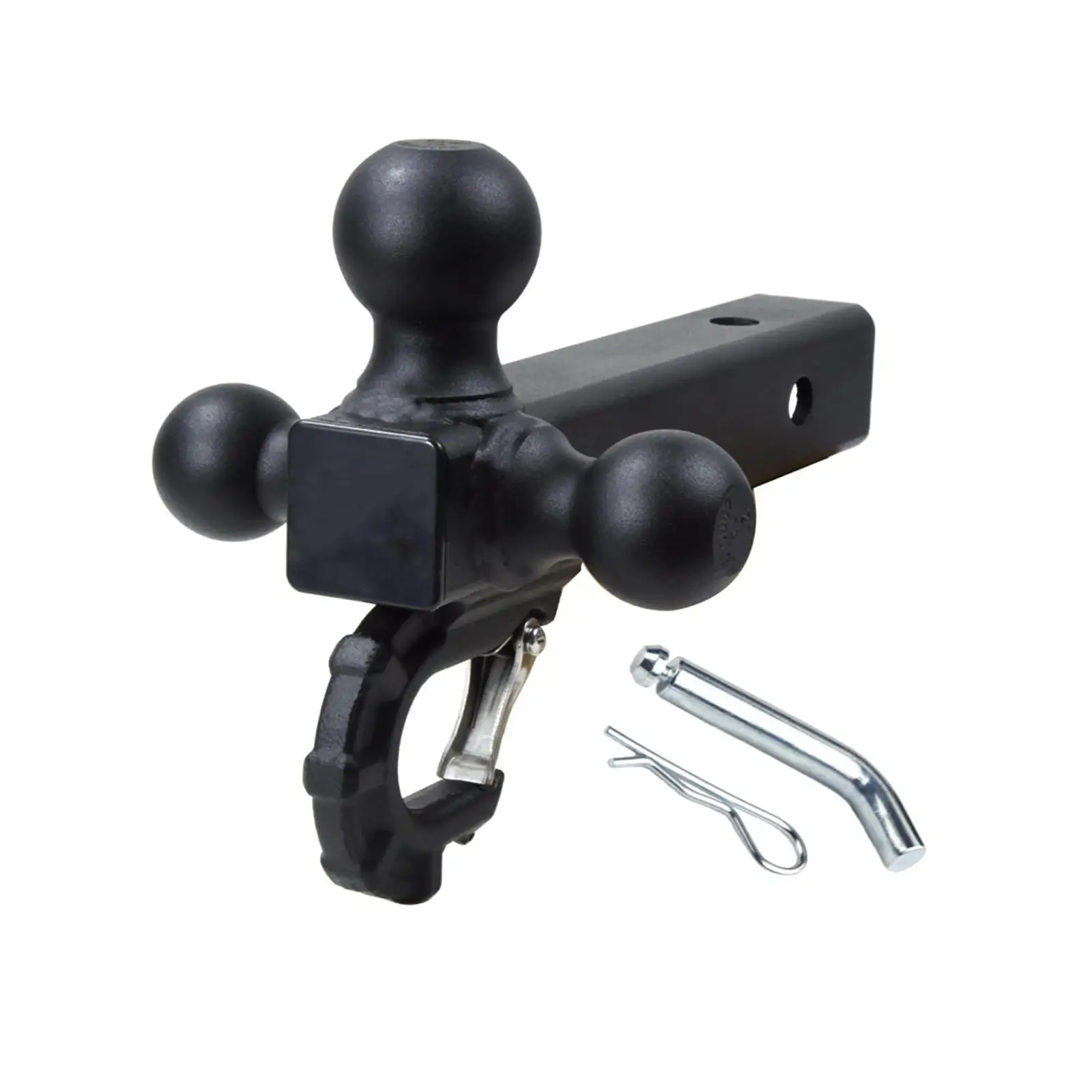 Trailer Hitch Triple Ball Mount with Hook Matte Black Heavy Duty Professional Simple Installation for Truck, Pickup Accessory