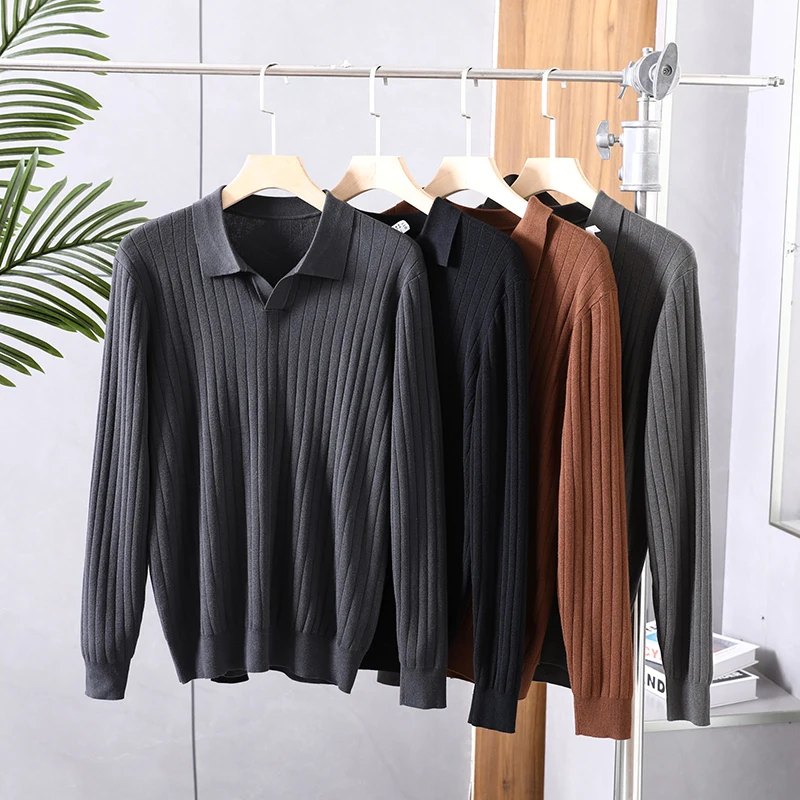 

Soft Woolen Long Sve irt for Men High End Busin Casual Sle Autumn Knitted Sweater Faion Urban Mid-Aged Men