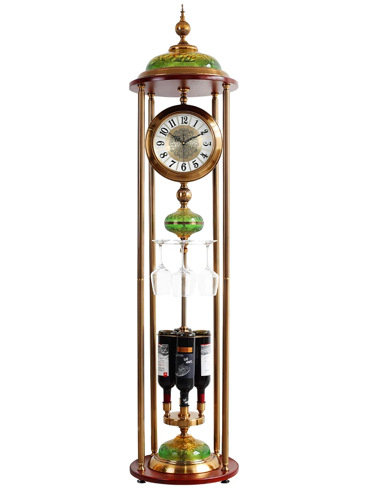 European floor clock, living room Chinese retro villa large ornament vertical clock, American creative silent home