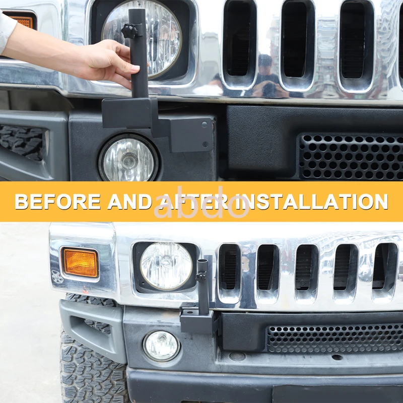 abdo Antenna Flag Pole Front Bumper Right Side Flagpole Holder For Hummer H2 2003-2009 Multi-Function Holder Bracket Accessories