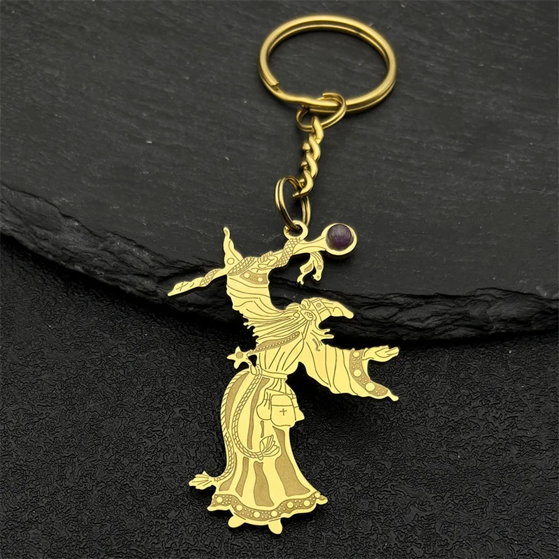 Gothic Witchcraft Snake Pendants Satan Viking Wizard Key Chain Stainless Steel Goth Dragon Black Key Ring Bag Pendant Jewelry