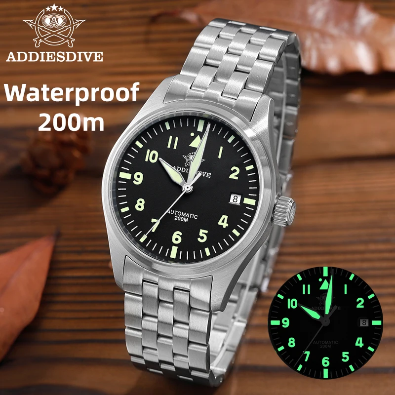 ADDIESDIVE Men's Automatic Watch 20Bar Waterproof Diver Stainless Steel Mechanical Watches Super Luminous Sapphire Reloj Hombre