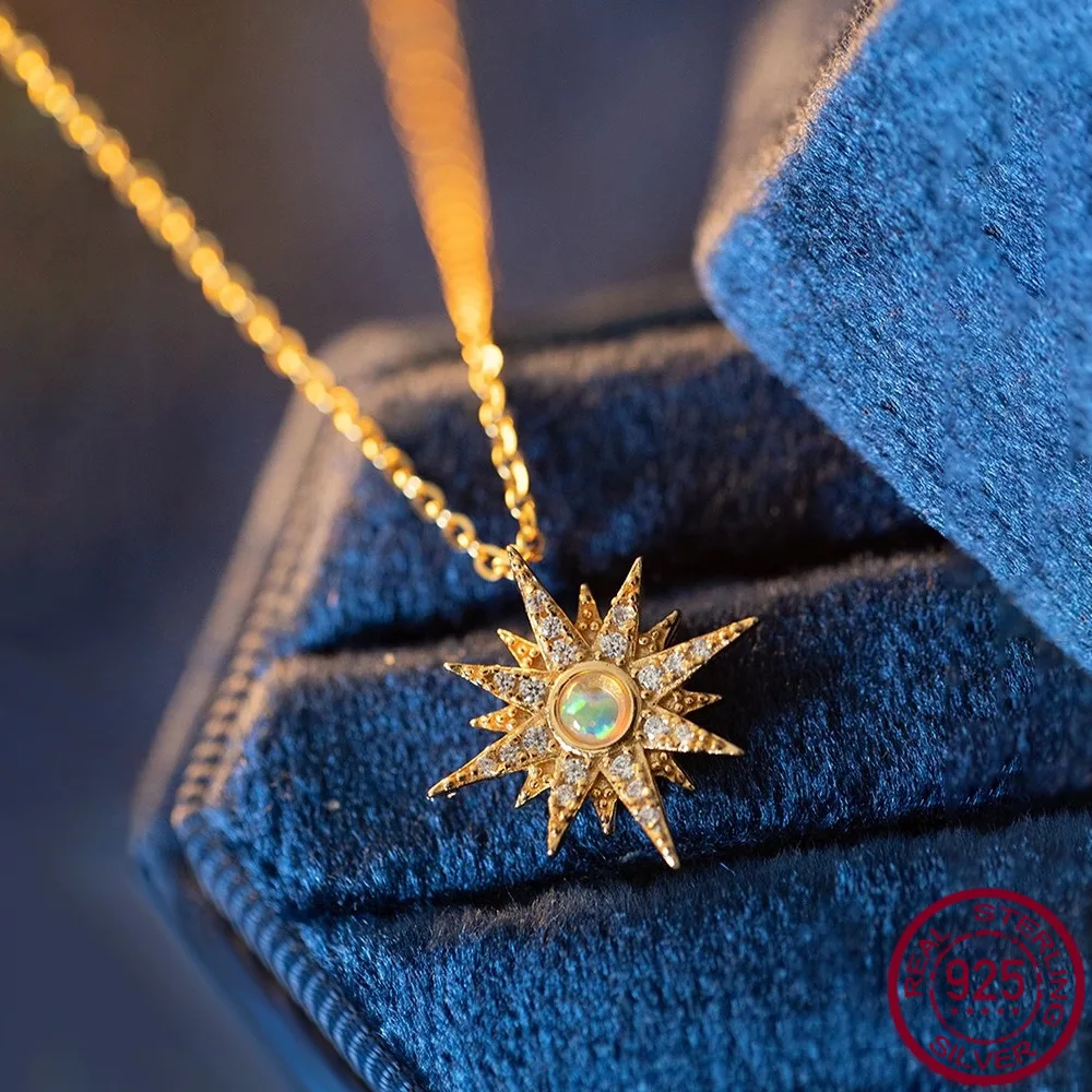 

New S925 sterling silver sun octagonal star popular fashion personality retro temperament necklace wedding jewelry