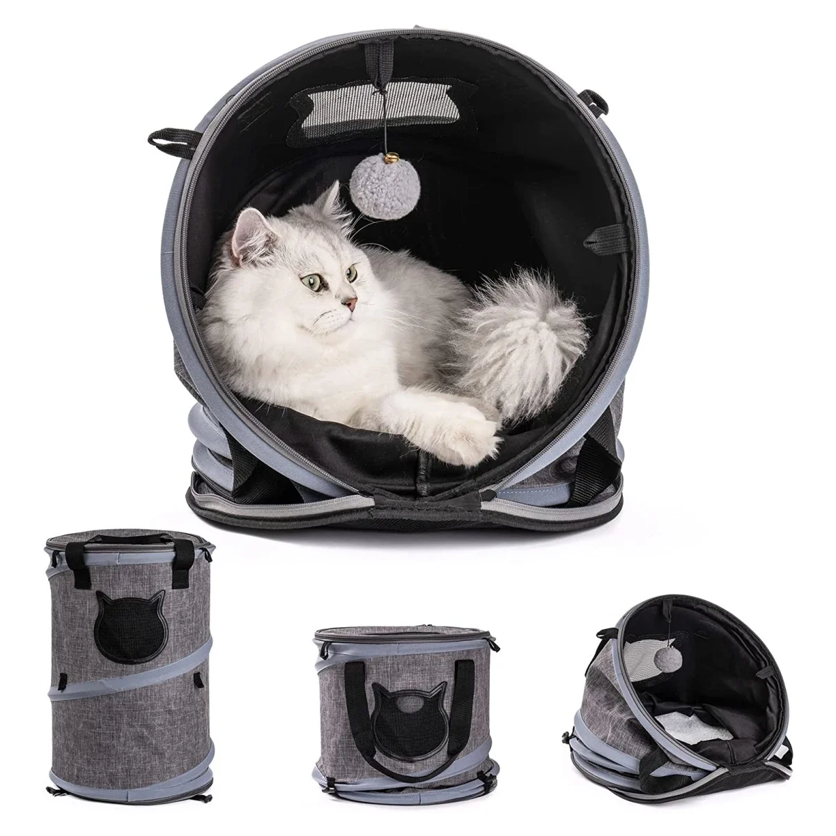 For MEWOOFUN Portable Pet Travel Bag Oxford Cloth With Bell Ball Foldable Easy To Store And Ventilated Three-In-One Cat House