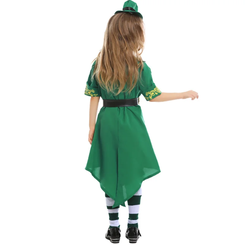 Fantasia Mädchen Kinder St. Patrick's Day Cosplay Kostüm Glücksbringer Thema Outfit für Kinder Karneval Irland Kobold Kostüm