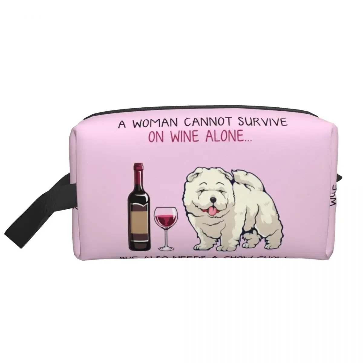 Fashion Chow Chow And Wine Funny Dog Travel Toiletry Bag for Women Pet Puppy Lover Cosmetic Makeup Bag Beauty Storage Dopp Kit