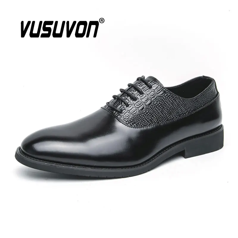 Fashion Men Oxford Shoes Split Leather Casual Dress Loafers Lace-Up Classic Black Footwear Big Size 38-46