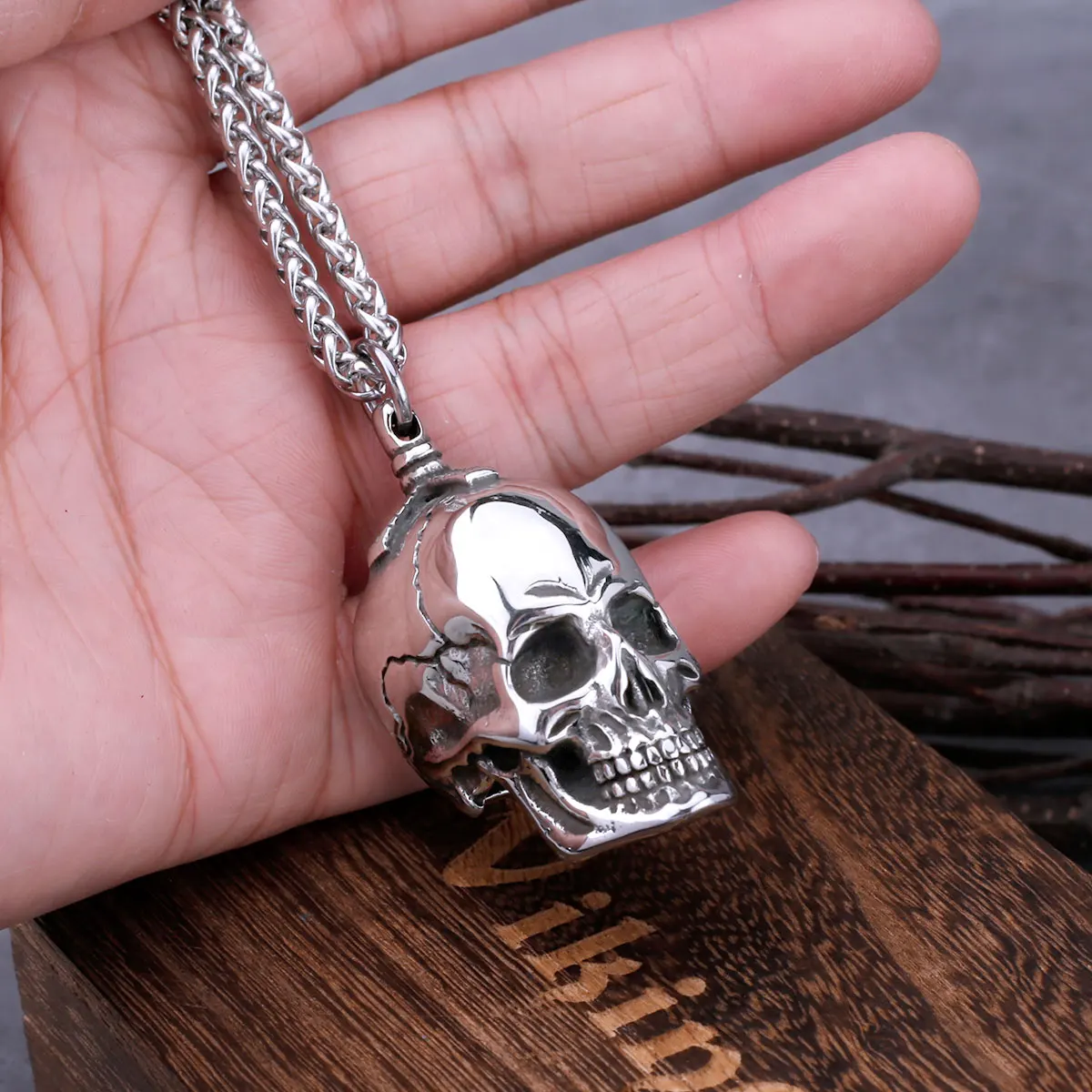 316L Stainless Steel Large Skull Necklace Men's Vintage Gothic Punk Skull Head Pendant Necklace Party Biker Fashion Male Jewelry