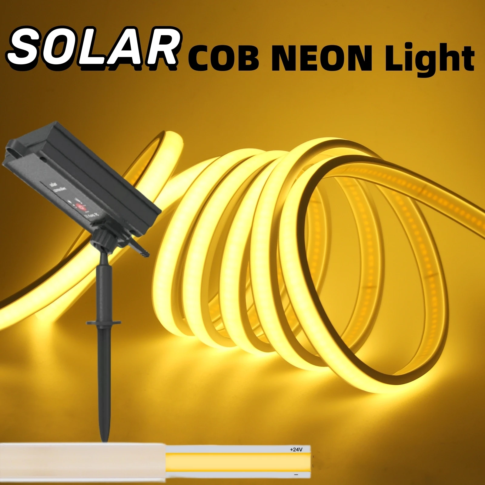 Tiras de luz de neón Solar COB de 24V, 320LED/M, cinta autoadhesiva, cuerda de diodo LED IP67, RA90, luz de fondo regulable, blanco frío Natural