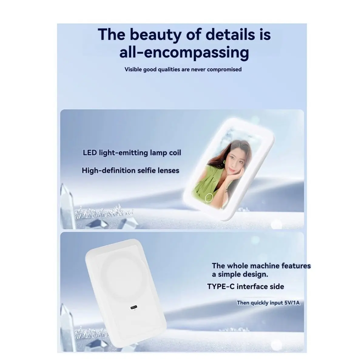 Magnetic Mobile Phone Magnetic Photo Selfie Mirror Led Wide-Angle Mirror Live Back Suction Mirror Selfie Makeup Mirror