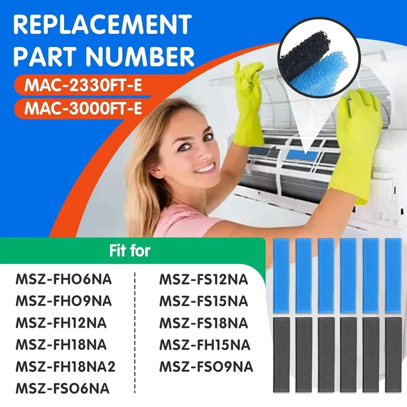 12pçs filtro de ar dividido de substituição para mitsubishi elétrico MAC-2300FT-E MAC-3000FT-E filtros de substituição de ar condicionado