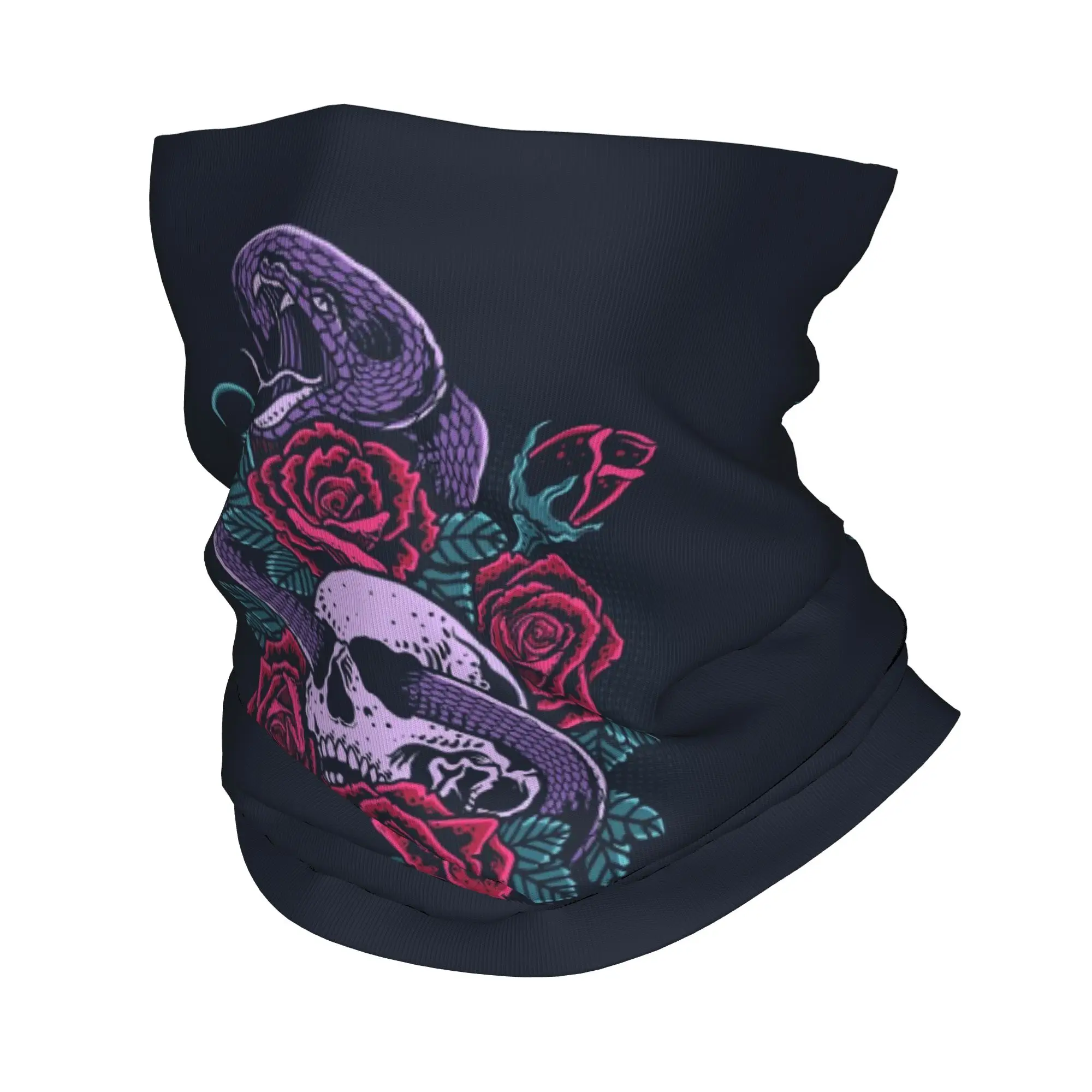 Skull Snake and Roses Printed Bandana Neck Cover Printed Wrap Scarf Warm Cycling Scarf Running For Men Women Adult