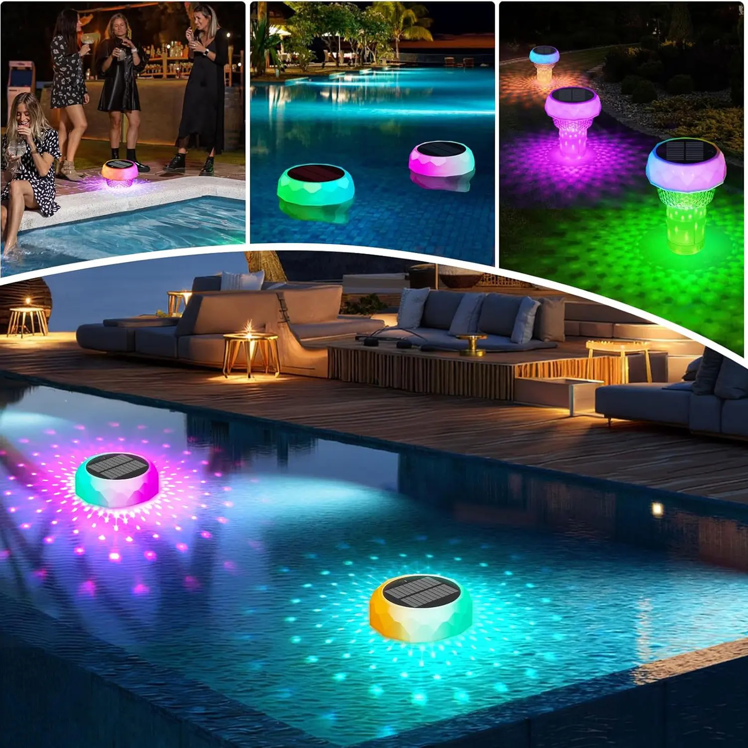 Solar Pool Chlorine Floater, Pool Lights That Float with Remote Control, 8 Lighting, Timing Mode IP68 Waterproof for Pool Party
