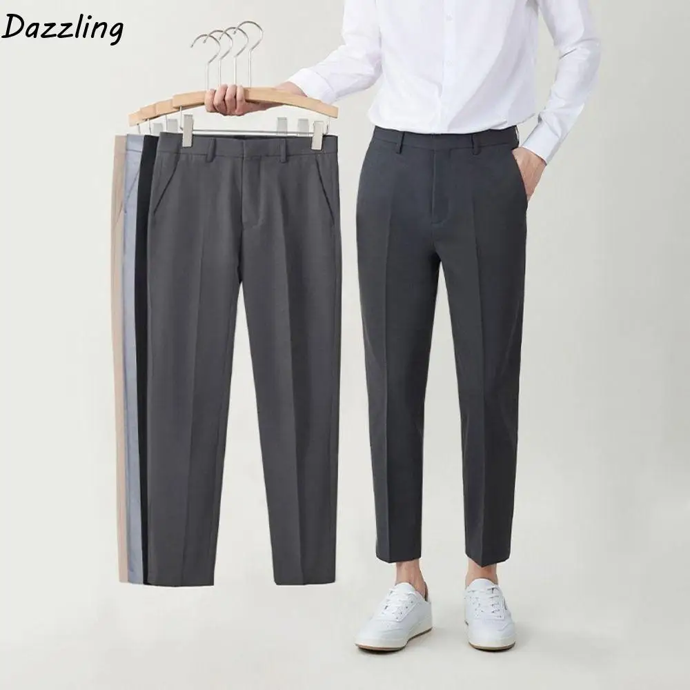 

Укороченные брюки Деловой костюм Брюки Прямые тонкие мужские официальные брюки Однотонные повседневные брюки Классический костюм Брюки мужские