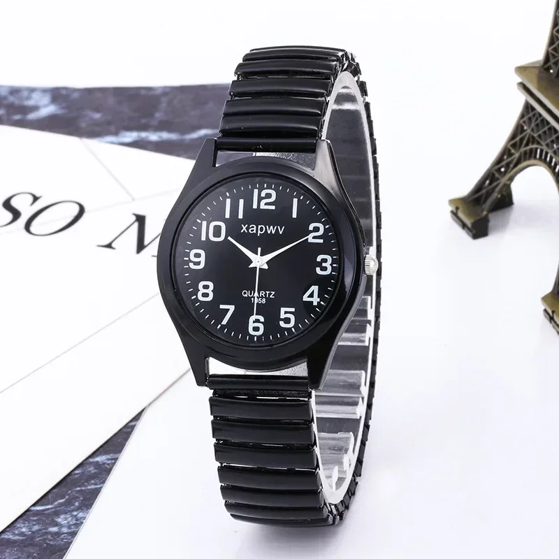 Couple's Watch 1pc Creative Black and White Elastic Band Watch Elderly Couple Stretch Retro Relojes De Pulsera De Cuarzo Montre