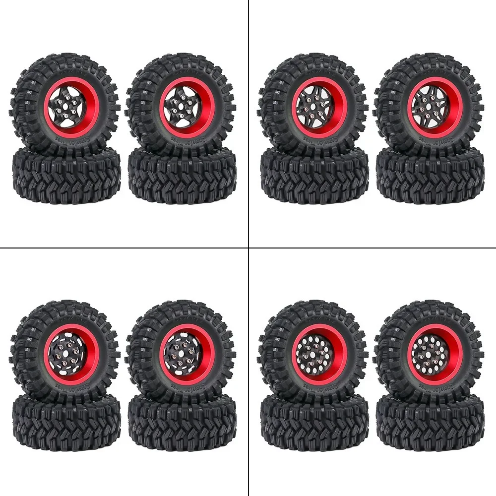 

4pcs 62mm 1.2" Carbon Fiber Beadlock Wheel Tire Set For 1/18 1/24 RC Crawler Car TRX4M SCX24 AX24 FCX24 Upgrade Parts