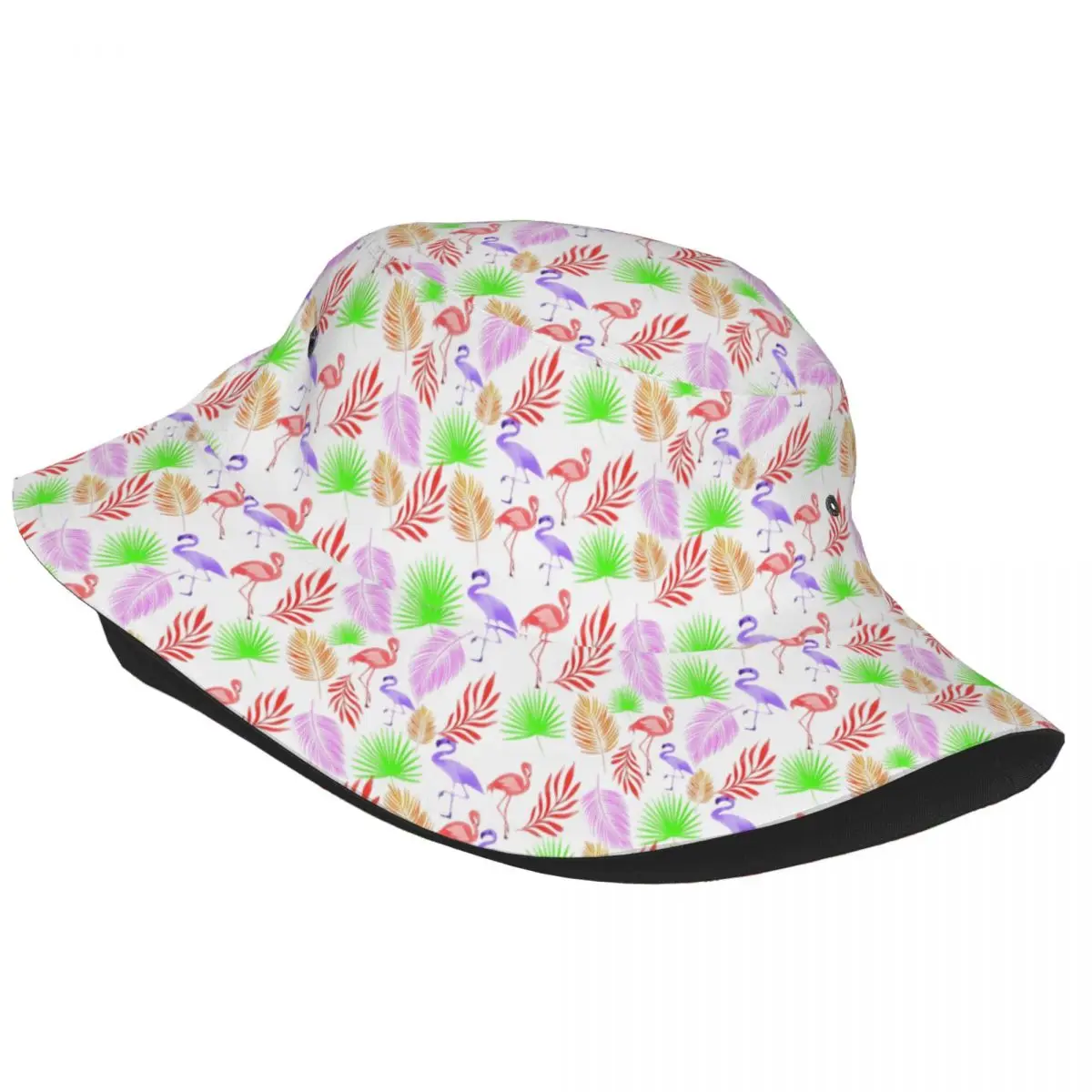 Custom Flamingo Bird Tropical Plants Seamless Pattern Bucket Hats Women Men Outdoor Sun Summer Fisherman Cap