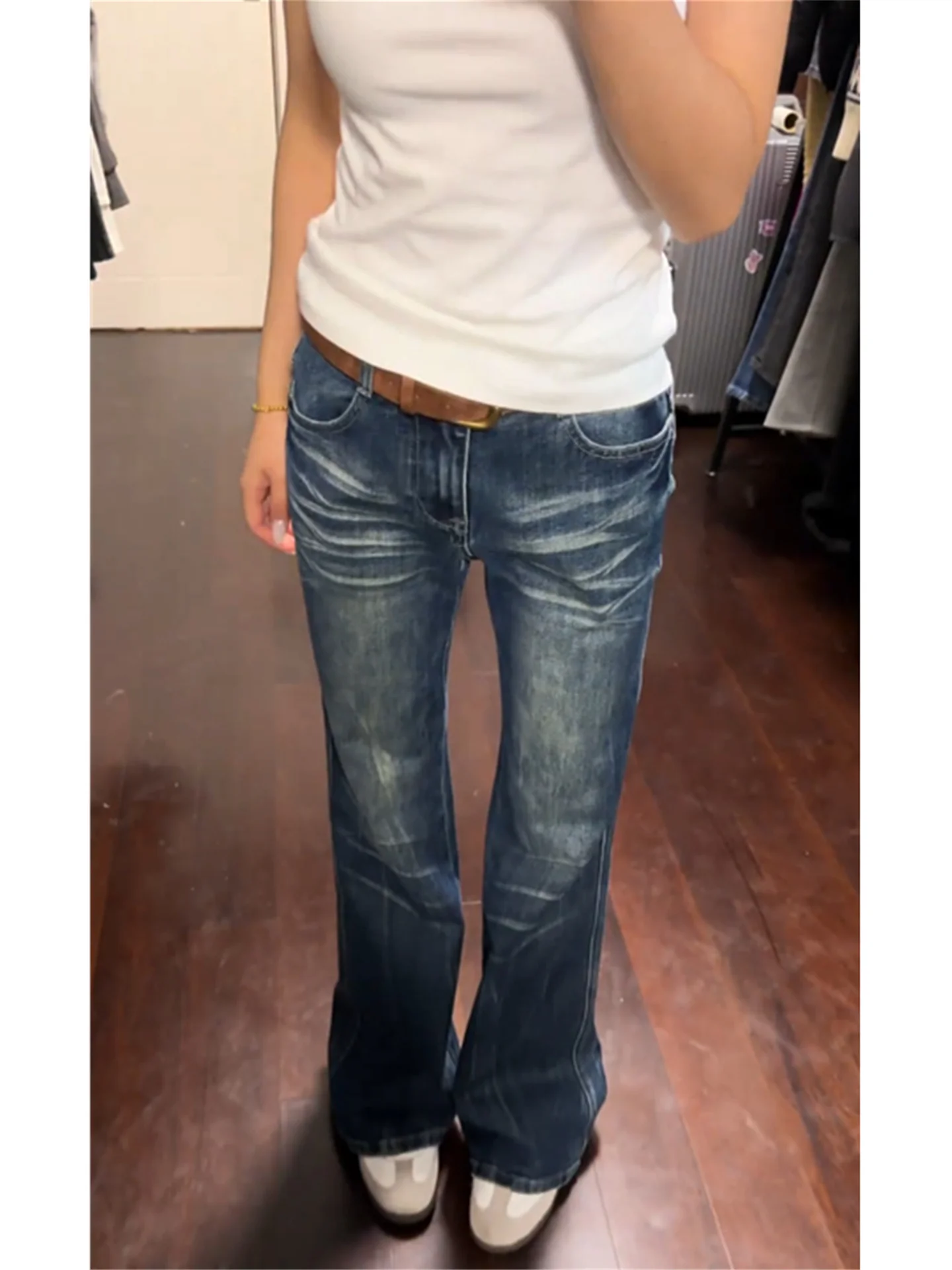 

Женские джинсы-клеш темно-синего цвета с низкой посадкой, винтажные, удлиненные, с эффектом похудения, для высоких женщин