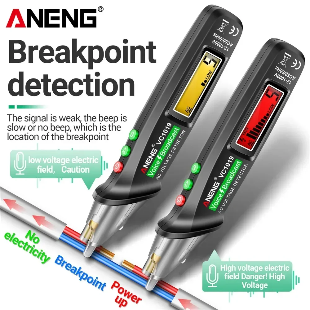 ANENG VC1019 Rilevatori di interruttori automatici, corrente 12V-1000V Volt senza contatto Intelligente Tester per trasmissione vocale Penna Strumenti cavo t