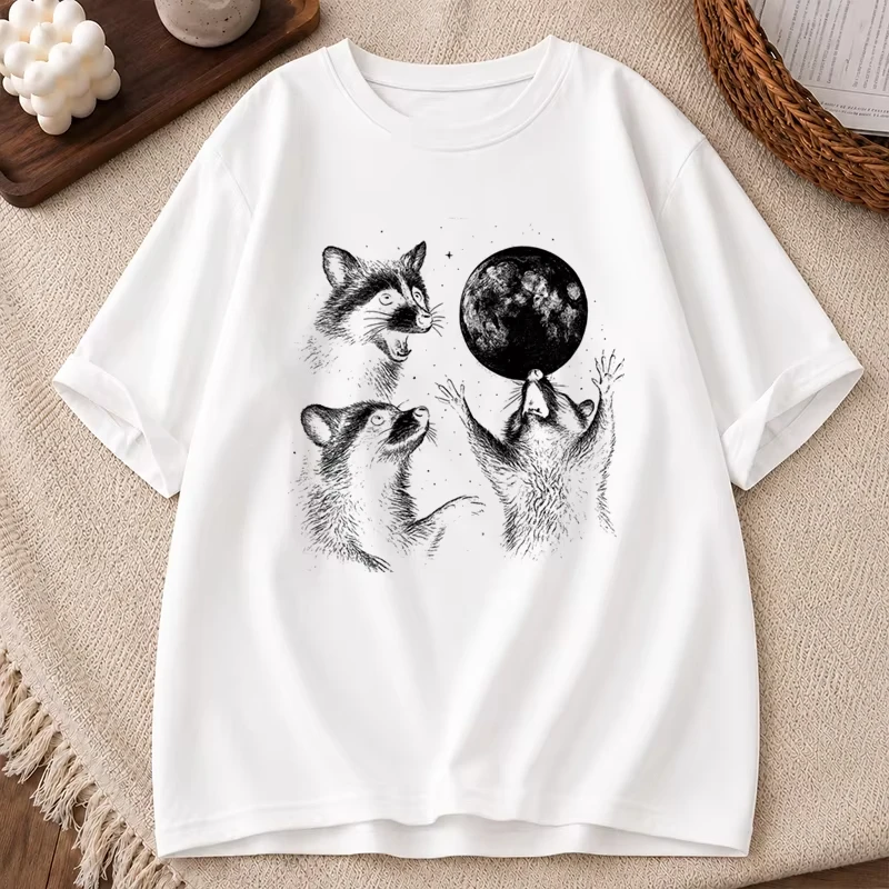 Halloween Raccoons Shirt for Men Women Raccoons Vintage Graphic T-Shirts Raccoon Moon Tee Funny Meme Streetwear Tops